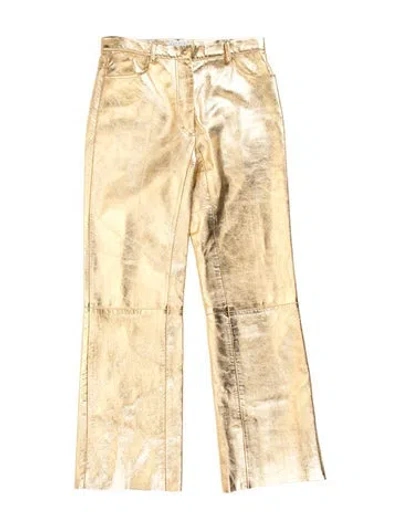 Pre-owned Sandro Leather Wide Leg Pants In Gold/metallic