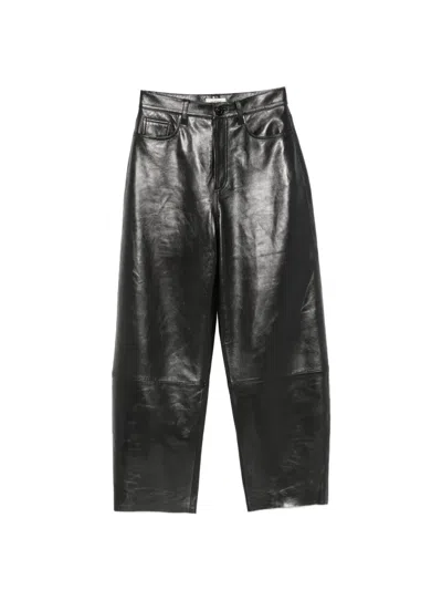 Sandro Leather Barrel-leg Trousers In Black