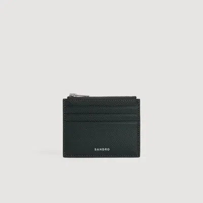 Sandro Leather Zip Card Holder In Green