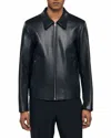 Sandro Leather Zip Front Jacket In Black