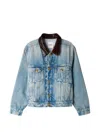 Sandro Leather-collar Button-up Denim Jacket In Blue