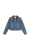 Sandro Leather-collar Button-up Denim Jacket In Multi