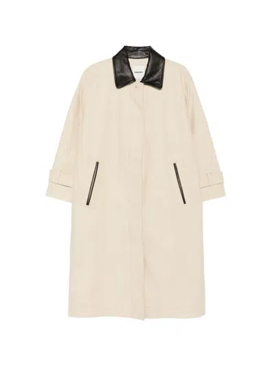 Sandro Leather-collar Single-breasted Coat In White