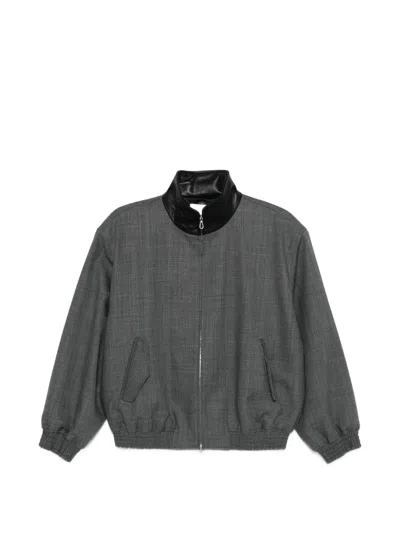 SANDRO LEATHER-COLLAR WOOL JACKET