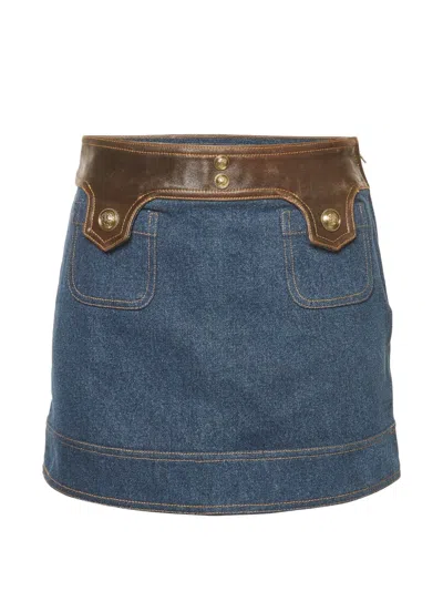Pre-owned Sandro Leather-insert Mini Skirt In Blue