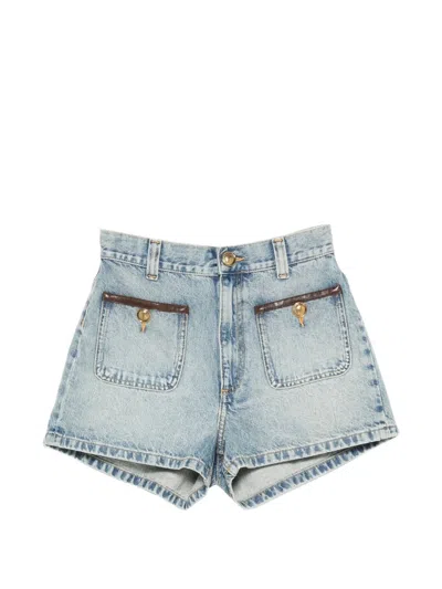 Sandro Leather-trim Patch-pocket Shorts In Blue