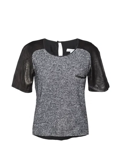 Pre-owned Sandro Leather-trim Terry Blouse In Black