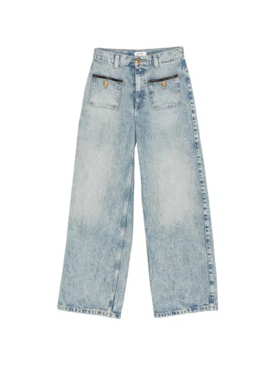 Sandro Leather-trim Wide-leg Jeans In Blue