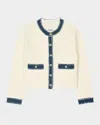 Sandro Cardigan With Denim Details In Ecru