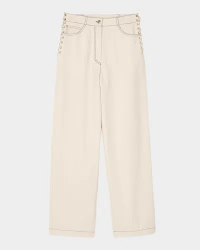 Sandro Leon Wide Lace-up Jeans In Sand