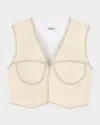 Sandro Denim Cropped Jacket In Sand