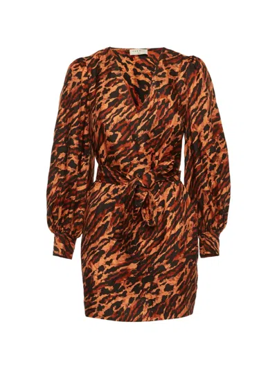 Pre-owned Sandro Leopard-print Silk Mini Dress In Brown