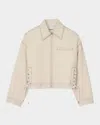 Sandro Lace-up Denim Jacket In Sand