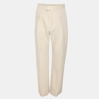 Pre-owned Sandro Light Beige Gabardine Pleated High-waist Trousers M In Sand
