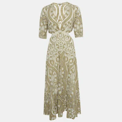 Pre-owned Sandro Light Green Guipure Lace Cut Out Midi Dress L