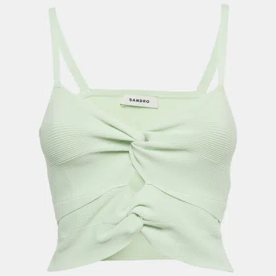 Pre-owned Sandro Light Green Rib Knit Cut-out Crop Top S