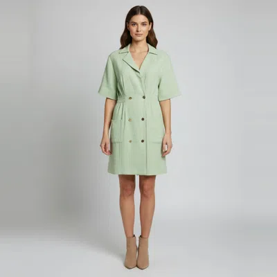 Pre-owned Sandro Light Green Tweed Double Breasted Alize Shirtdress L