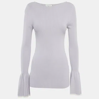 Sandro Light Purple Rib Knit Bell Sleeve Top In Gray