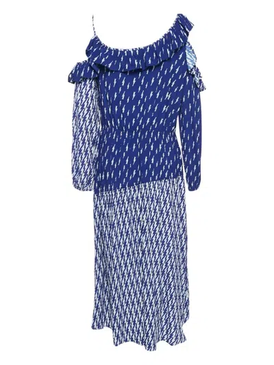 Pre-owned Sandro Lightning Ruffle Dress In Blue