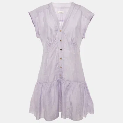 Sandro Lilac Linen Blend V-neck Mini Dress In Purple