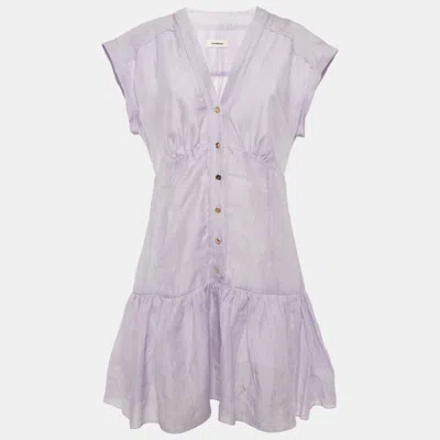 Sandro Lilac Linen Blend V-neck Mini Dress In Purple