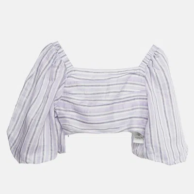 Sandro Lilac Stripe Linen Blend Blonvilla Cropped Top In Neutral