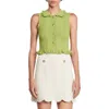 Sandro Lina Ruffle Sleeveless Crop Sweater In Green