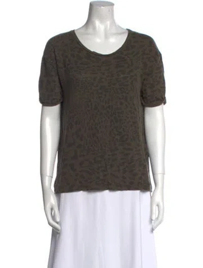 Pre-owned Sandro Linen Animal Print T-shirt In Green