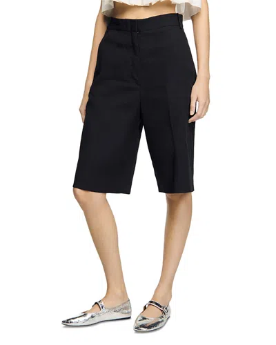 Sandro Linen Blend Bermuda Shorts In Black