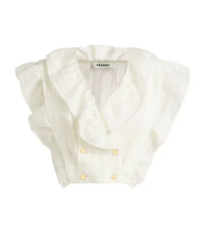 Sandro Linen-blend Cropped Blouse In Naturels