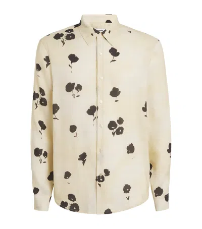 Sandro Linen-blend Floral Shirt In Neutral