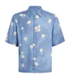 Sandro Mens Blue Office Floral-print Regular-fit Stretch Linen-blend Shirt In Blue