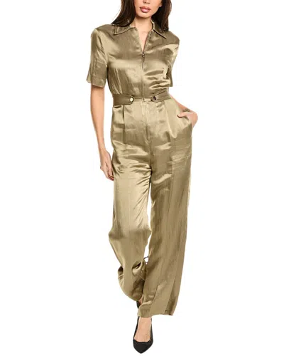 Sandro Linen-blend Jumpsuit In Green