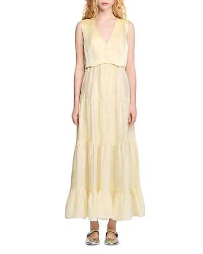 SANDRO LINEN BLEND MAXI DRESS
