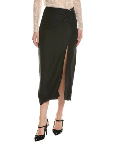 Sandro Linen-blend Midi Skirt In Black