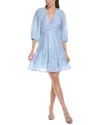 Sandro Tourmaline Ruffled Linen-blend Mini Dress In Blue