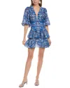 Sandro Tiered Printed Linen-blend Gauze Mini Dress In Blue
