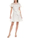 Sandro Woman Mini Dress Off White Size 8 Linen, Polyester In White