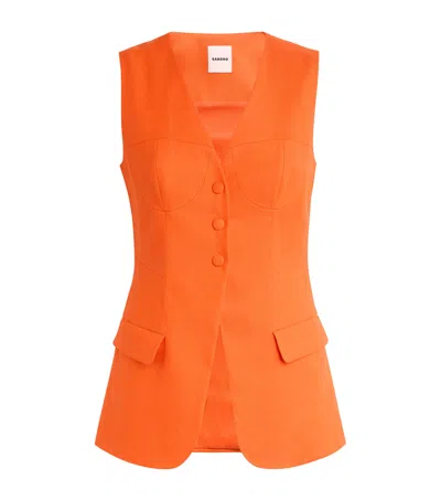 Sandro Linen-blend Sleeveless Blazer In Jaunes / Oranges