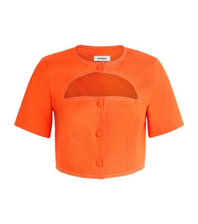 Sandro Linen-blend Tailored Cut-out Top In Yellow