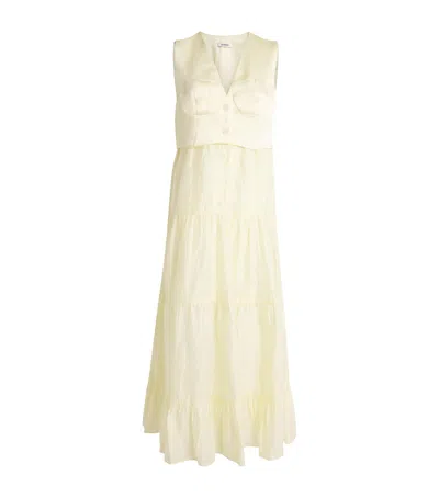 Sandro Linen-blend Tailored Midi Dress In Yellow