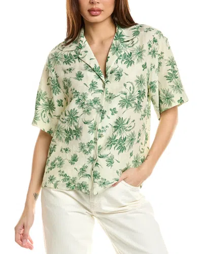 Sandro Bourget Short Sleeve Linen Blend Camp Shirt In Green