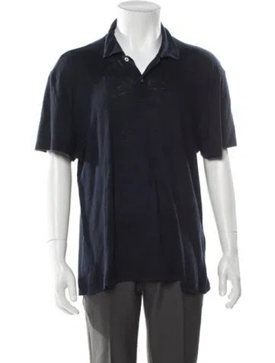 Pre-owned Sandro Linen Collar Polo Shirt In Blue