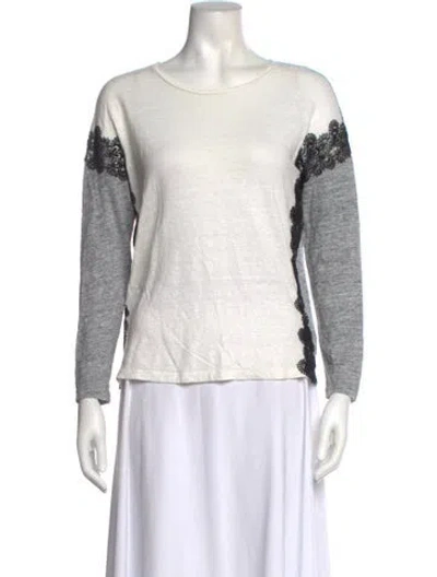 Pre-owned Sandro Linen Colorblock Pattern T-shirt In White