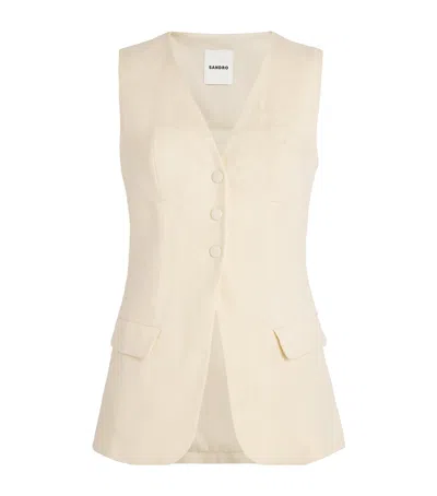 Sandro Linen-cotton Waistcoat In Beige