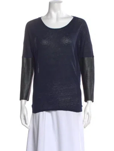 Pre-owned Sandro Linen Crew Neck Top In Blue