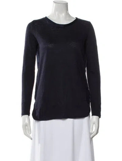 Pre-owned Sandro Linen Crew Neck Top In Blue