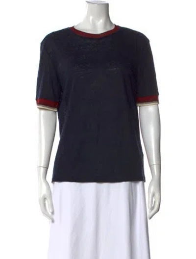 Pre-owned Sandro Linen Crew Neck T-shirt In Blue