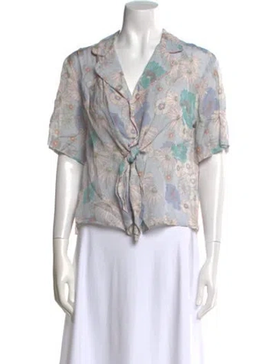 Pre-owned Sandro Linen Floral Print Blouse In Blue