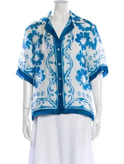 Pre-owned Sandro Linen Floral Print Blouse In Blue/white